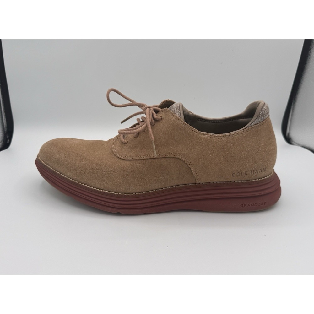 Cole Haan Original Grand Mens 11.5 M Tan Suede Oxford Shoes  Brick Red Sole - Picture 13 of 13